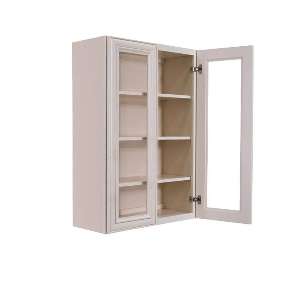 LIFEART CABINETRY Princeton Assembled 33 in. x 42 in. x 12 in. Wall Mullion Door Cabinet with 2 Doors 3 Shelves in Creamy White Glazed, photo 3 of 8