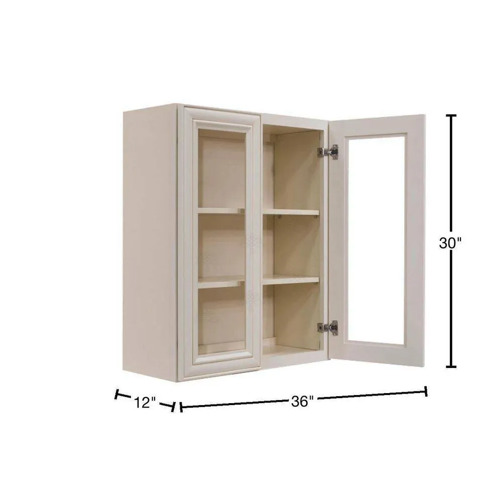LIFEART CABINETRY Princeton Assembled 36 in. x 30 in. x 12 in. Wall Mullion Door Cabinet with 2 Doors 2 Shelves in Creamy White Glazed, photo 2 of 9
