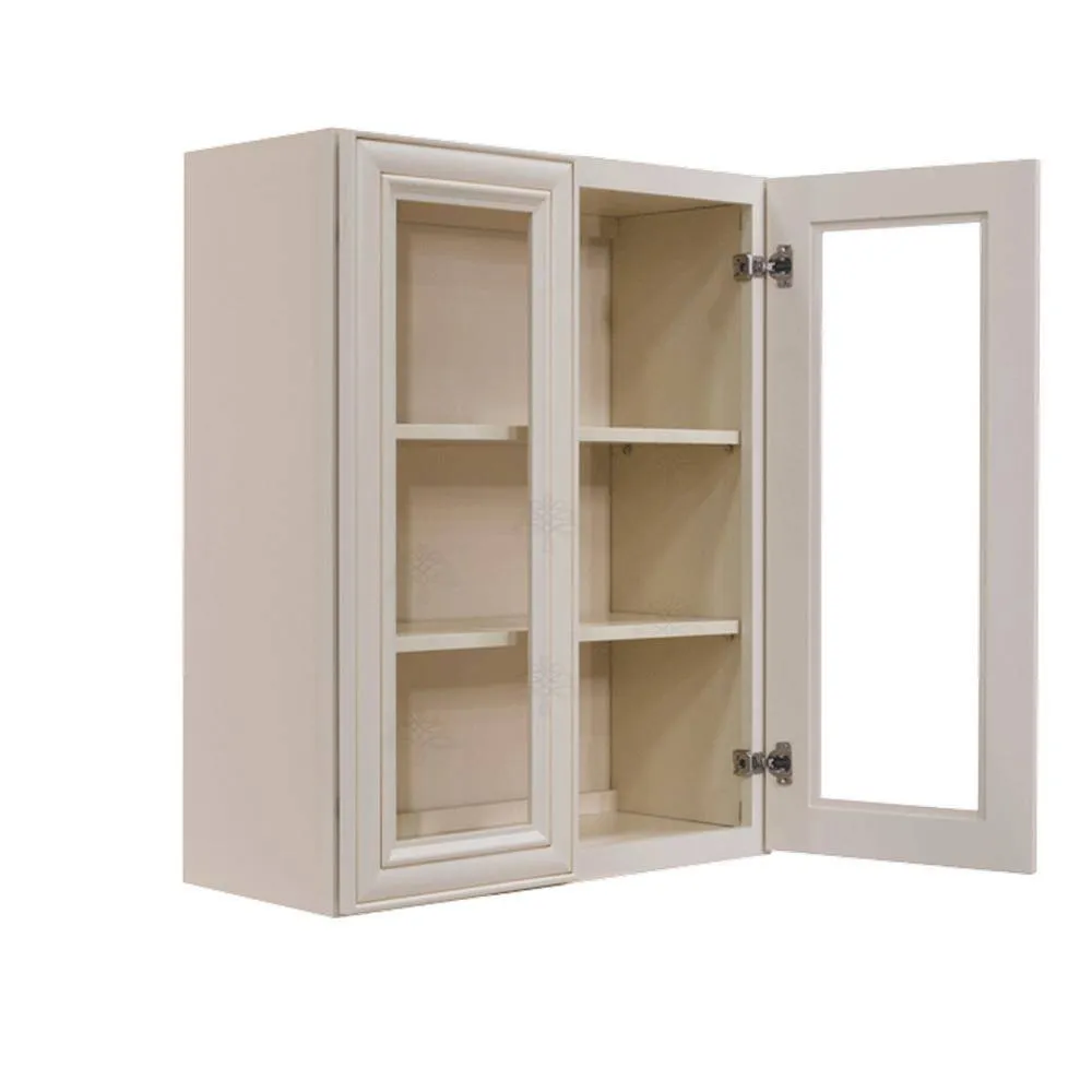 LIFEART CABINETRY Princeton Assembled 36 in. x 30 in. x 12 in. Wall Mullion Door Cabinet with 2 Doors 2 Shelves in Creamy White Glazed, photo 4 of 9