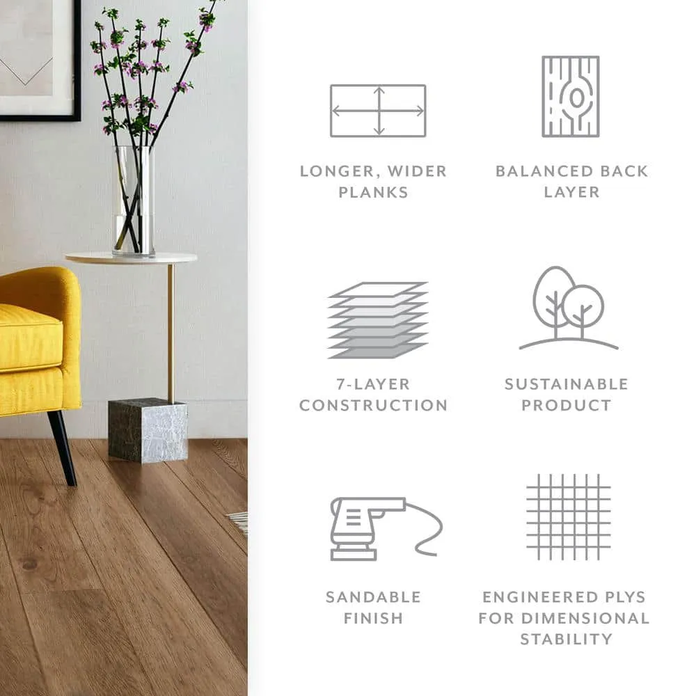 ASPEN FLOORING Crown Hickory 1/2 in. T x 7.5 in. W Tongue and Groove Wire Brushed Engineered Hardwood Flooring (1399.05 sqft/pallet), photo 5 of 14