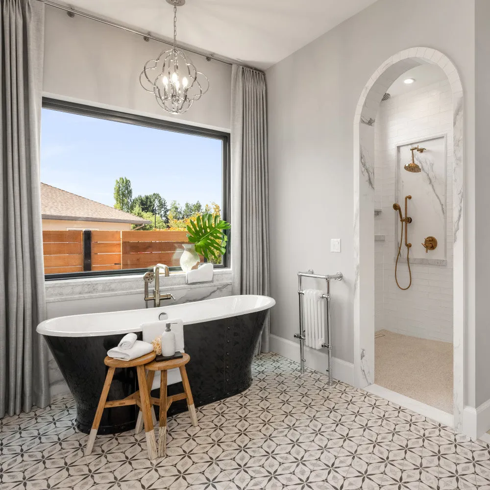 Merola Tile Classico Bardiglio Hexagon Flower 7 in. x 8 in. Porcelain Floor and Wall Tile, photo 7 of 8
