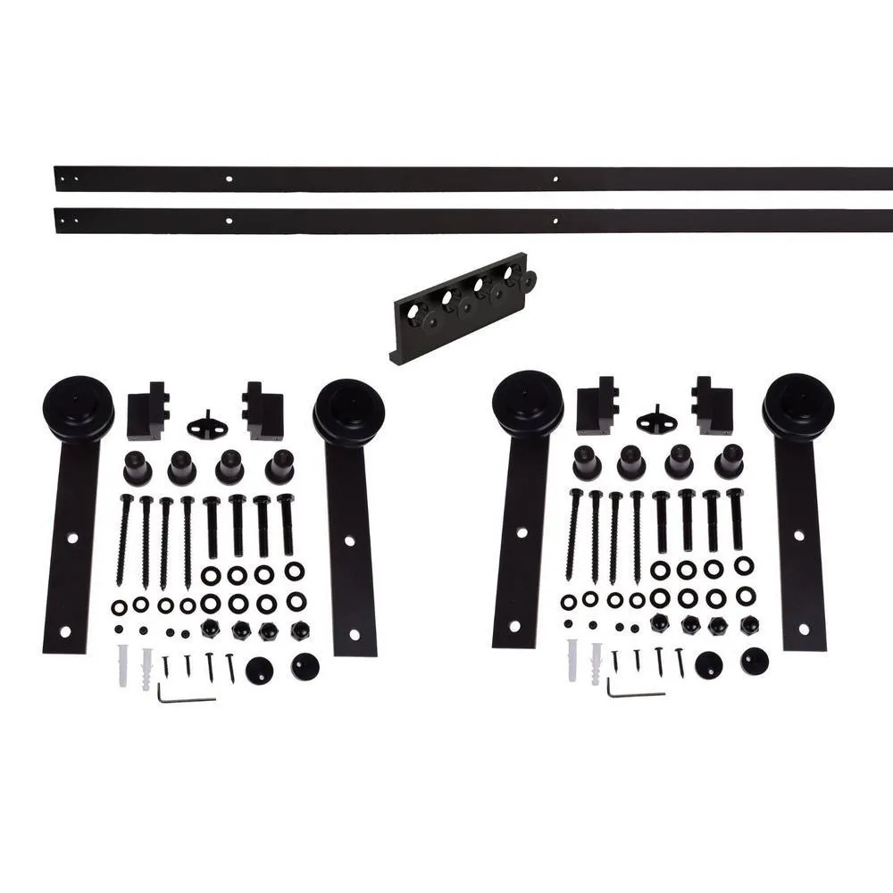CALHOME 144 in. Matte Black Classic Straight Strap Sliding Barn Door Hardware (2-Set), photo 3 of 5