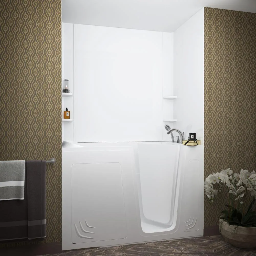 Universal Tubs Rampart Nova Heated 5 ft. Walk-in Whirlpool and Air Bathtub with Flat Easy Up Adhesive Wall Surround in White, photo 12 of 29