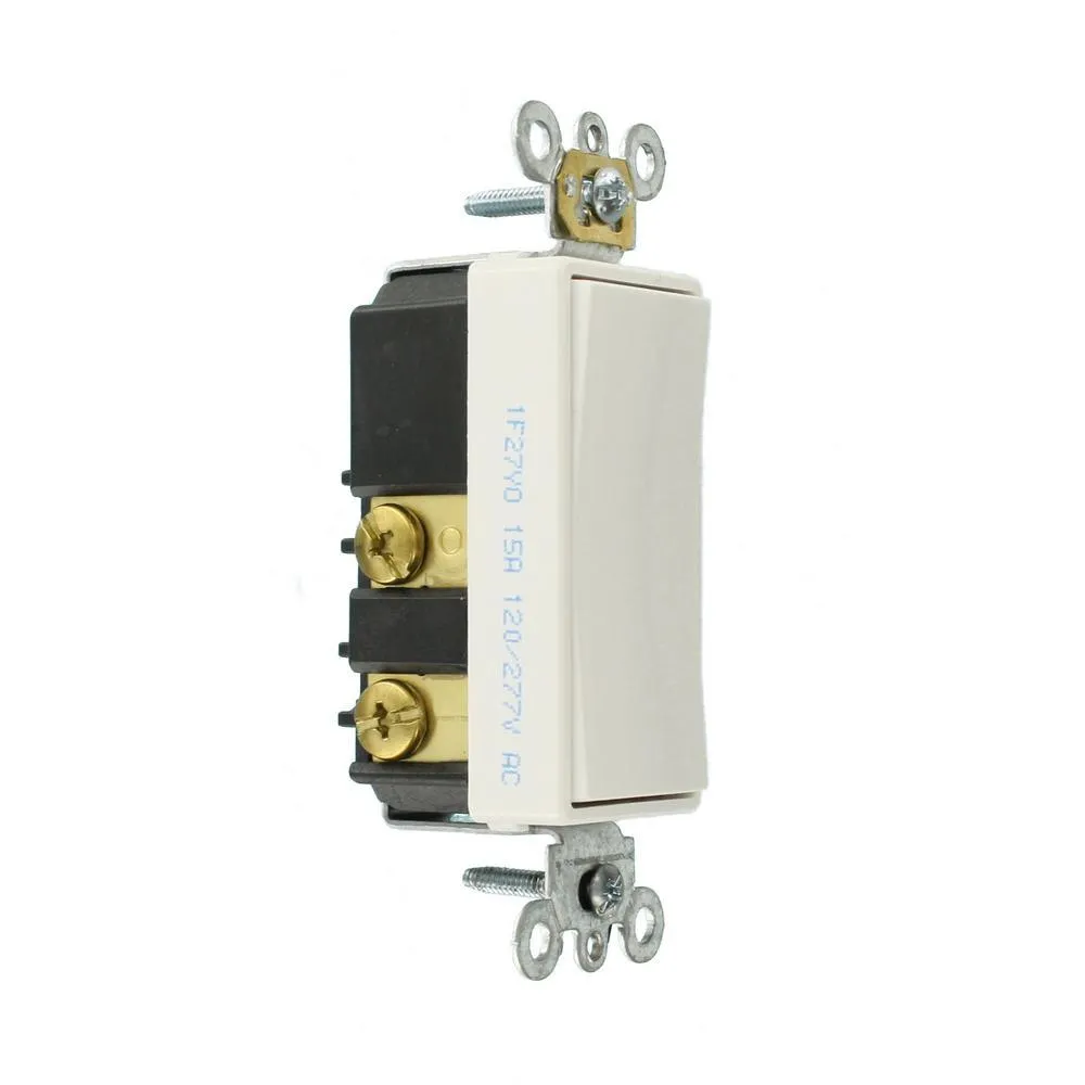 15 Amp Decora Plus Commercial Grade Single Pole Double-Throw Center-Off Momentary Contact Rocker Switch, White, photo 2 of 6