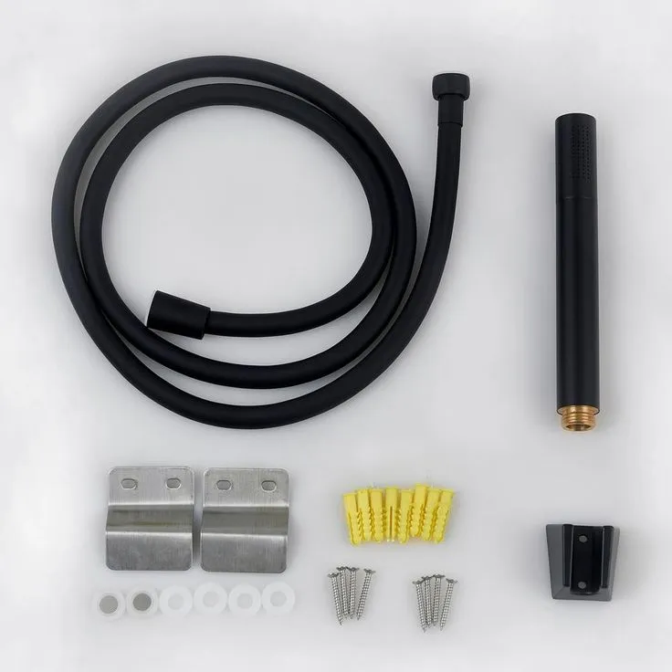 65 in. 8-Jet Rainfall Shower System with Waterfall Shower Head and Shower Wand in Black Painted Stainless Steel, photo 2 of 6