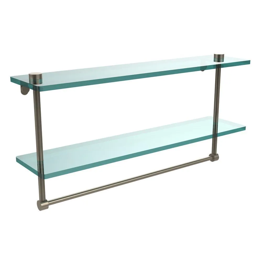 22 in. L x 12 in. H x 5 in. W 2-Tier Clear Glass Bathroom Shelf with Towel Bar in Oil Rubbed Bronze, photo 6 of 15