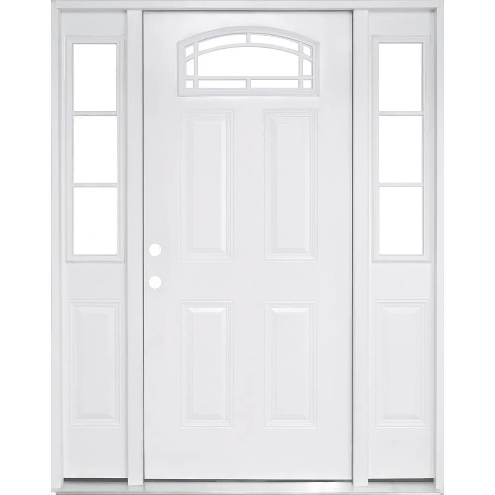 Steves & Sons 72 in. x 80 in. Camber Top Primed White Steel Prehung Front Door with 16 in. 3-Lite Sidelites, Right-Hand Inswing, 6-9/16 in. Frame, photo 10 of 13