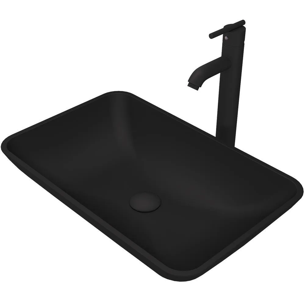 VIGO Hadyn Glass Vessel Bathroom Sink in Black with Seville Faucet in Matte Black, photo 2 of 3