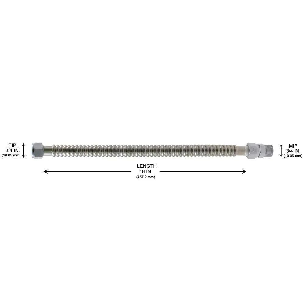 3/4 in. FIP x 3/4 in. MIP x 18 in. Stainless Steel Water Heater Connector, photo 2 of 14