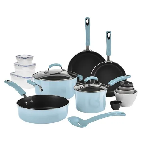 Blue Nonstick Cookware Set with Containers, 19-Piece