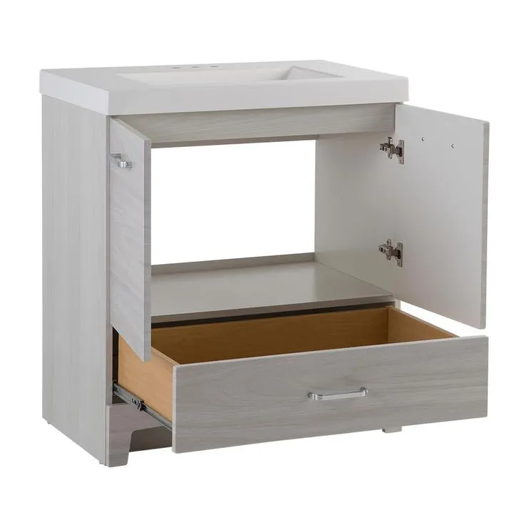 Stancliff 31 in. W x 19 in. D Bathroom Vanity in Elm Sky with Cultured Marble Vanity Top in White with White Sink, photo 5 of 9