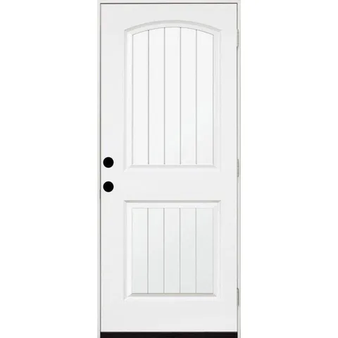 32 × 80 in Premium 2-Panel Plank Primed White Steel Prehung Front Door with 32 in. Left-Hand Outswing & 4 in. Wall