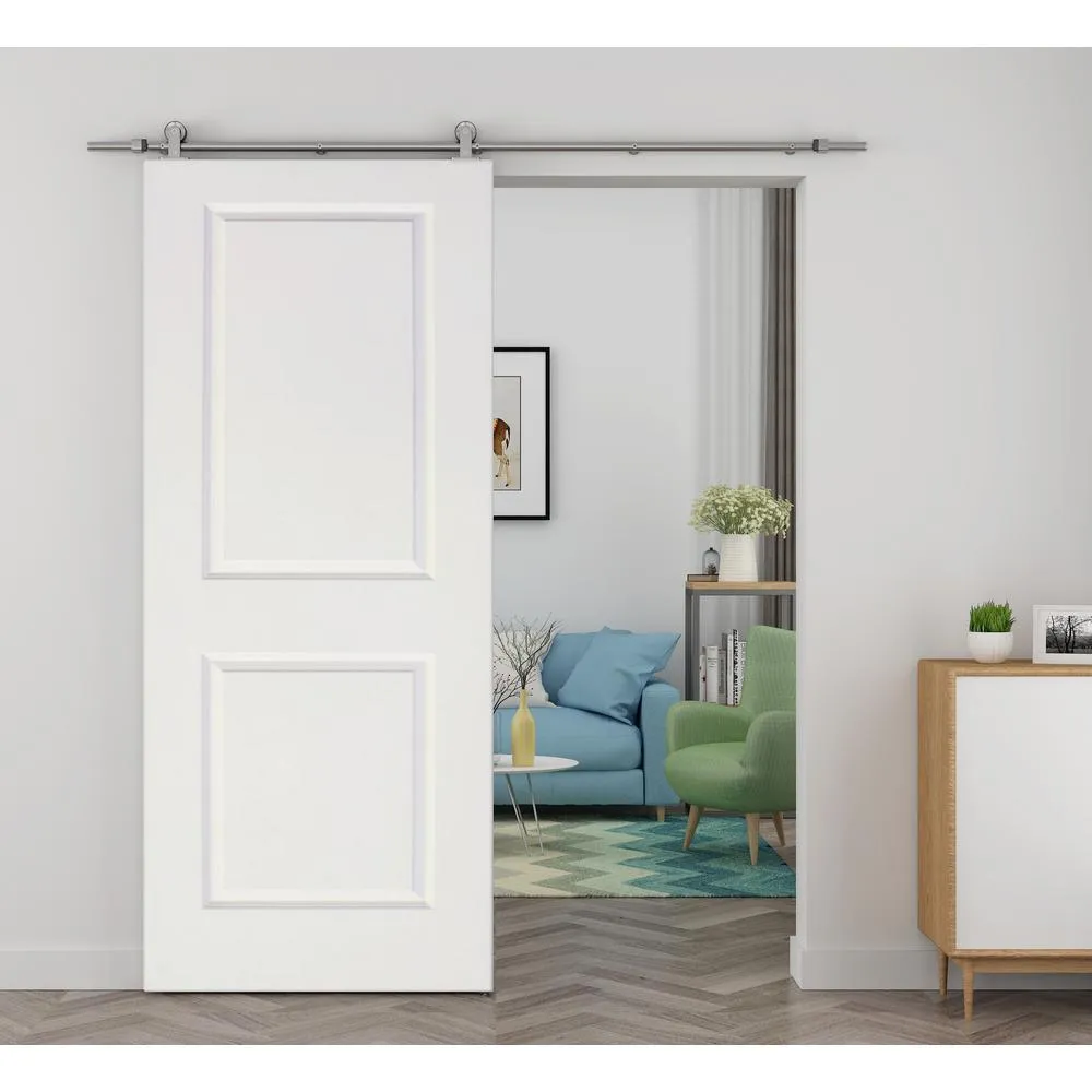CALHOME 30 in. x 80 in. White Primed Composite Wood Barn Door Slab with Hardware Set, photo 4 of 5