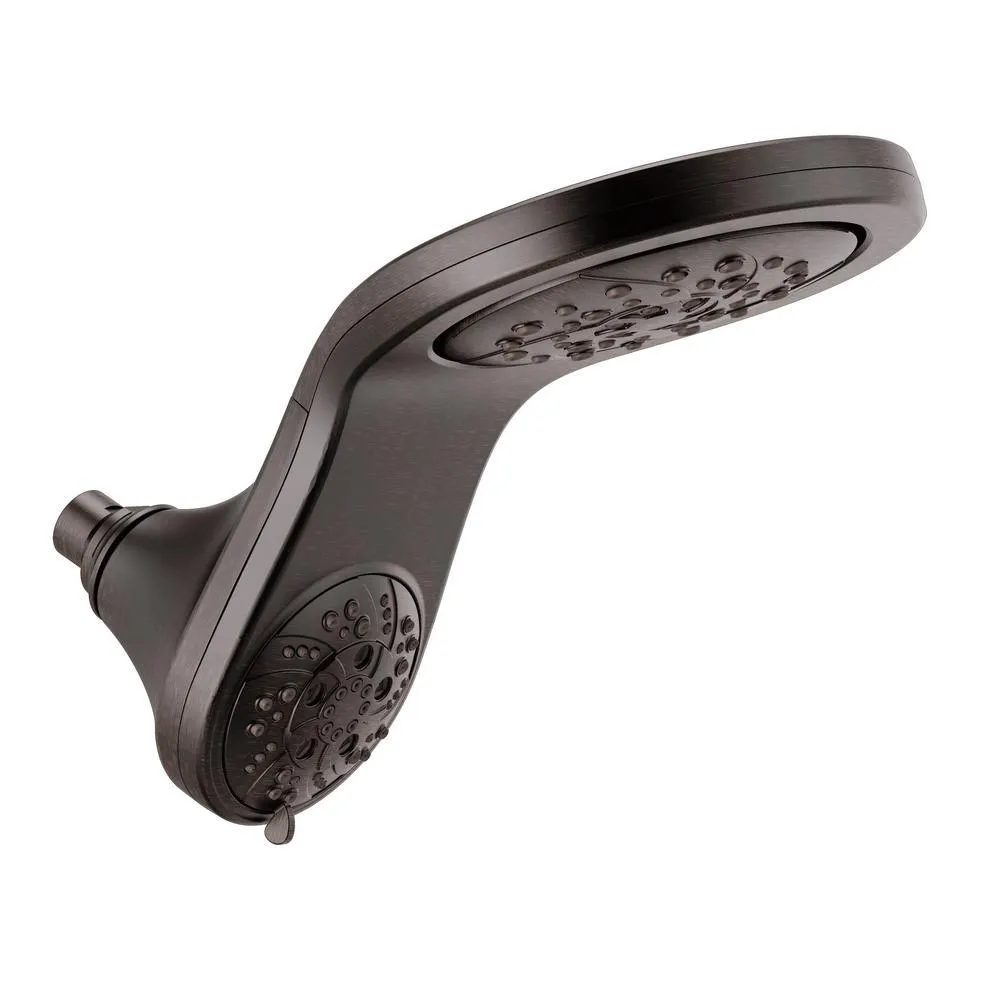 HydroRain Two-in-One 5-Spray 6 in. Double Wall Mount Fixed H2Okinetic Shower Head in Matte Black, photo 3 of 6