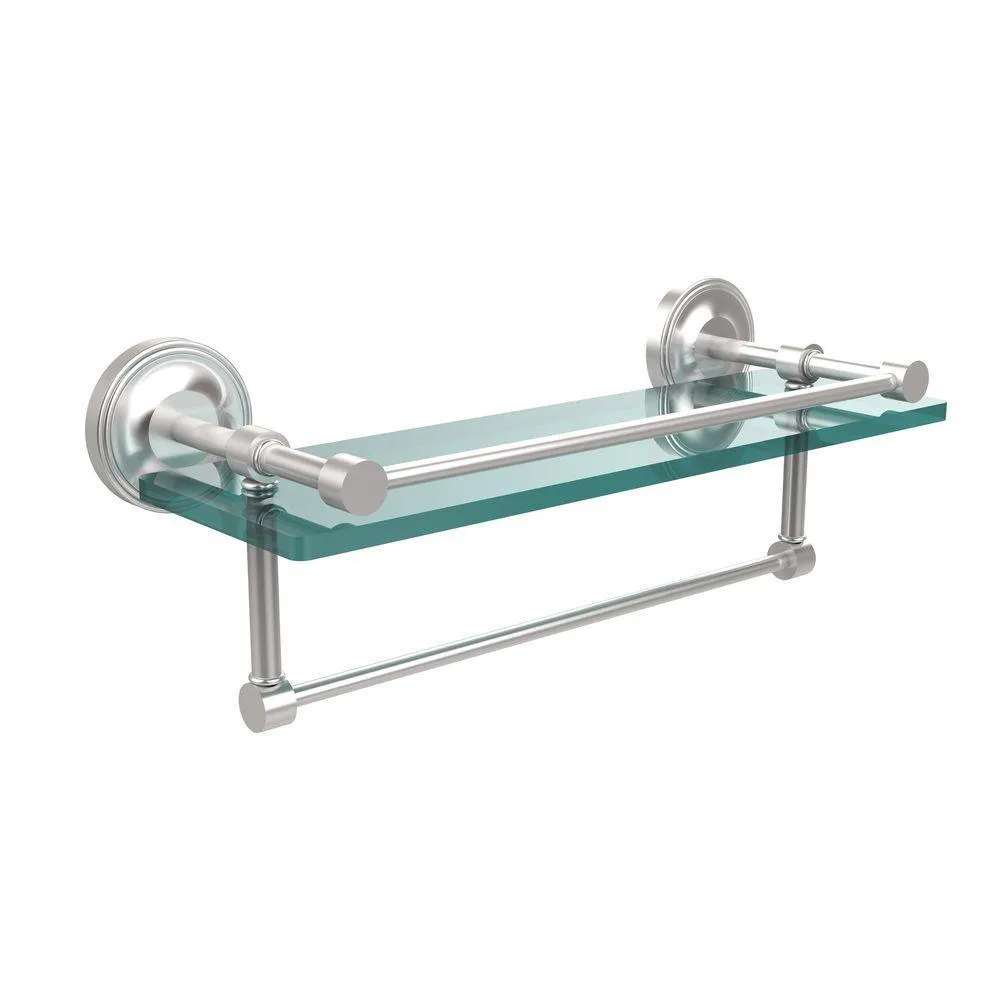 Allied Brass 16 in. L x 5 in. H x 5 in. W Gallery Clear Glass Bathroom Shelf with Towel Bar in Polished Nickel, photo 5 of 14