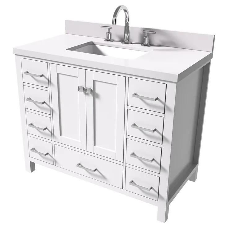 Cambridge 43 in. W x 22 in. D x 35 in. H Vanity in White with Quartz Vanity Top in White with Basin, photo 3 of 4