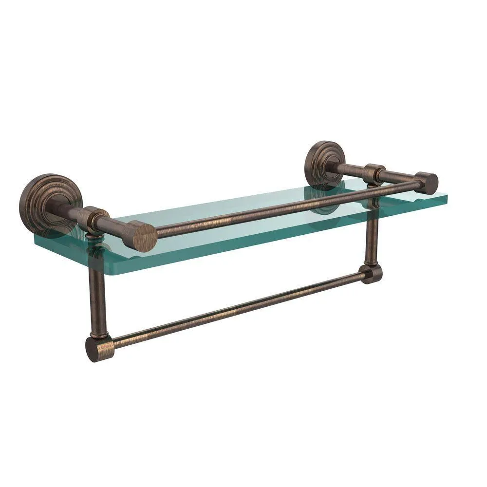 Allied Brass 16 in. L x 5 in. H x 5 in. W Clear Glass Bathroom Shelf with Towel Bar in Polished Nickel, photo 4 of 14