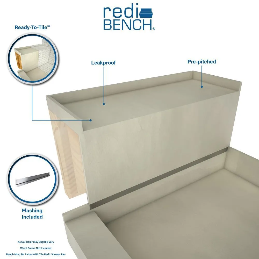 Redi Bench 34 in. W x 12 in. D Shower Seat in Gray Fits All Tile Redi Shower Bases 38 in. W, photo 2 of 3