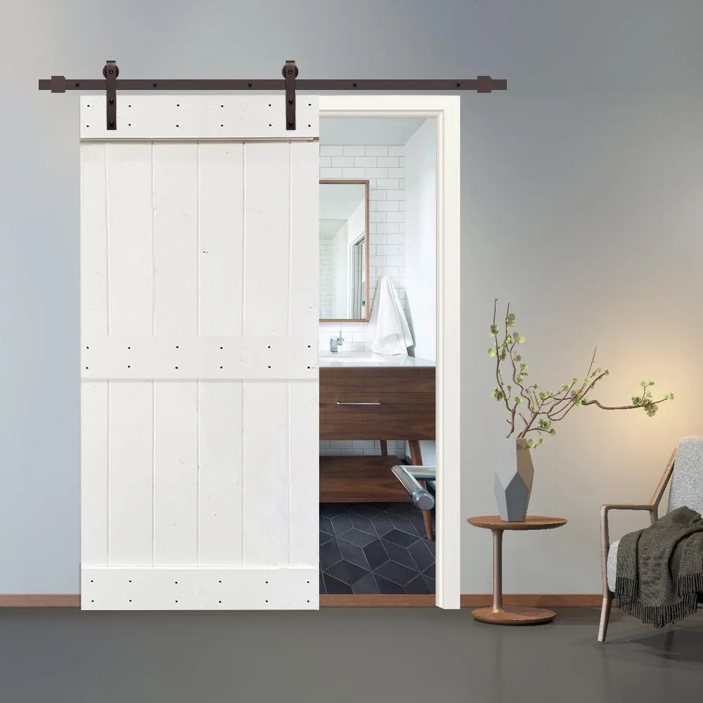 CALHOME 36 in. x 84 in. Mid-Bar White Knotty Pine Wood Interior Sliding Barn Door With Hardware Kit, photo 4 of 17