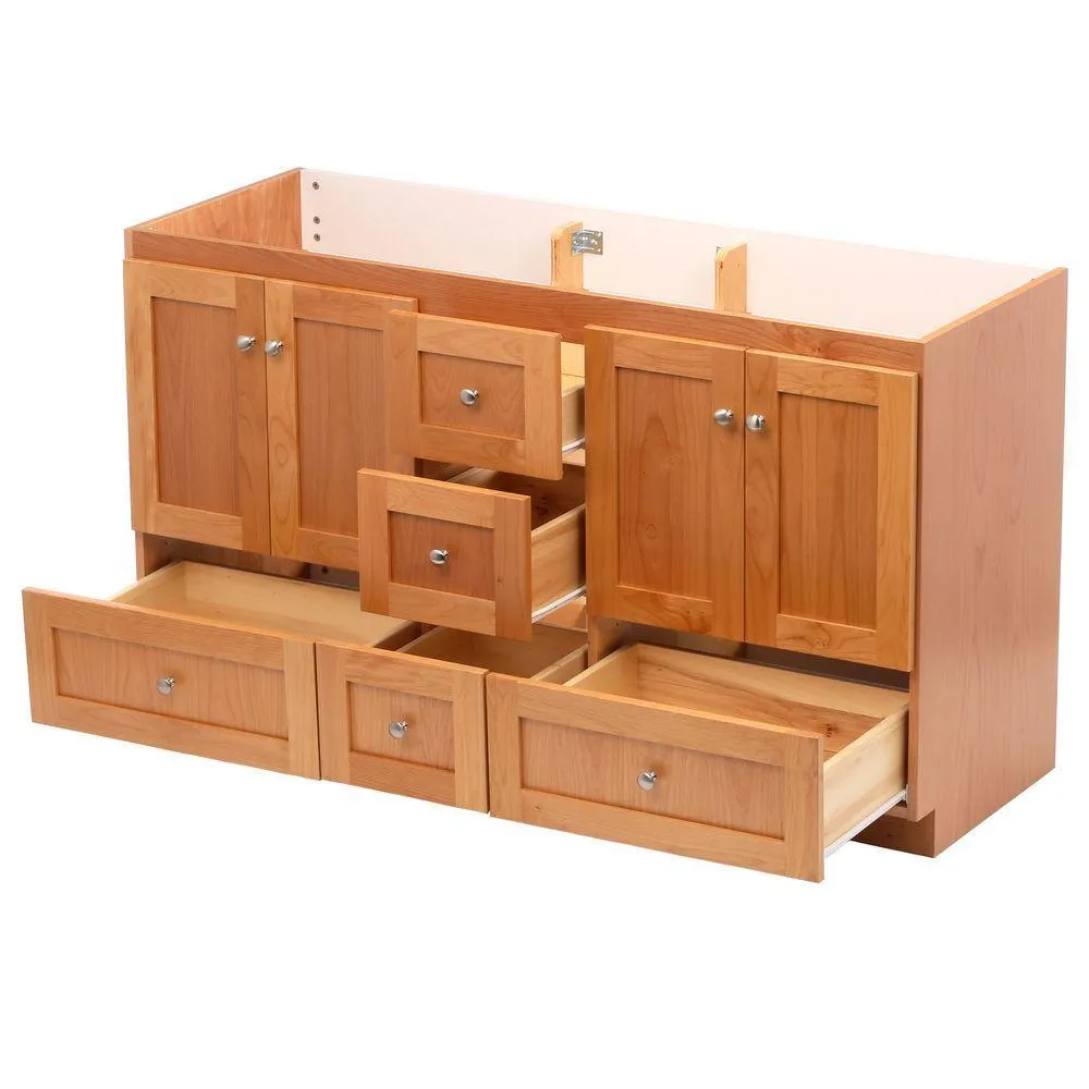 Shaker 60 in. W x 21 in. D x 34.5 in. H Vanity for Double Basins Cabinet Only in Natural Alder, photo 4 of 16
