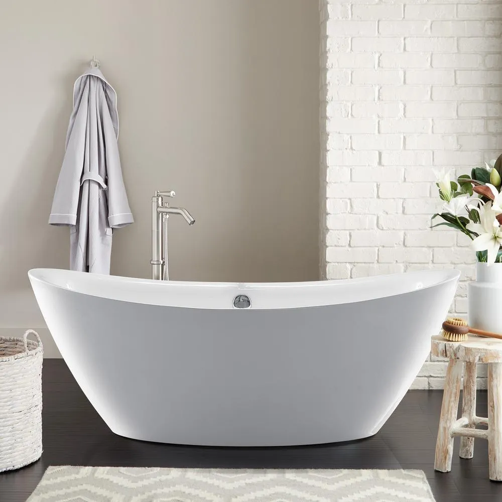 Oval 71 in. W x 36 in. D x 26 in. H Acrylic Flatbottom Freestanding Bathtub with Overflow, White (not Whirlpool), photo 5 of 9