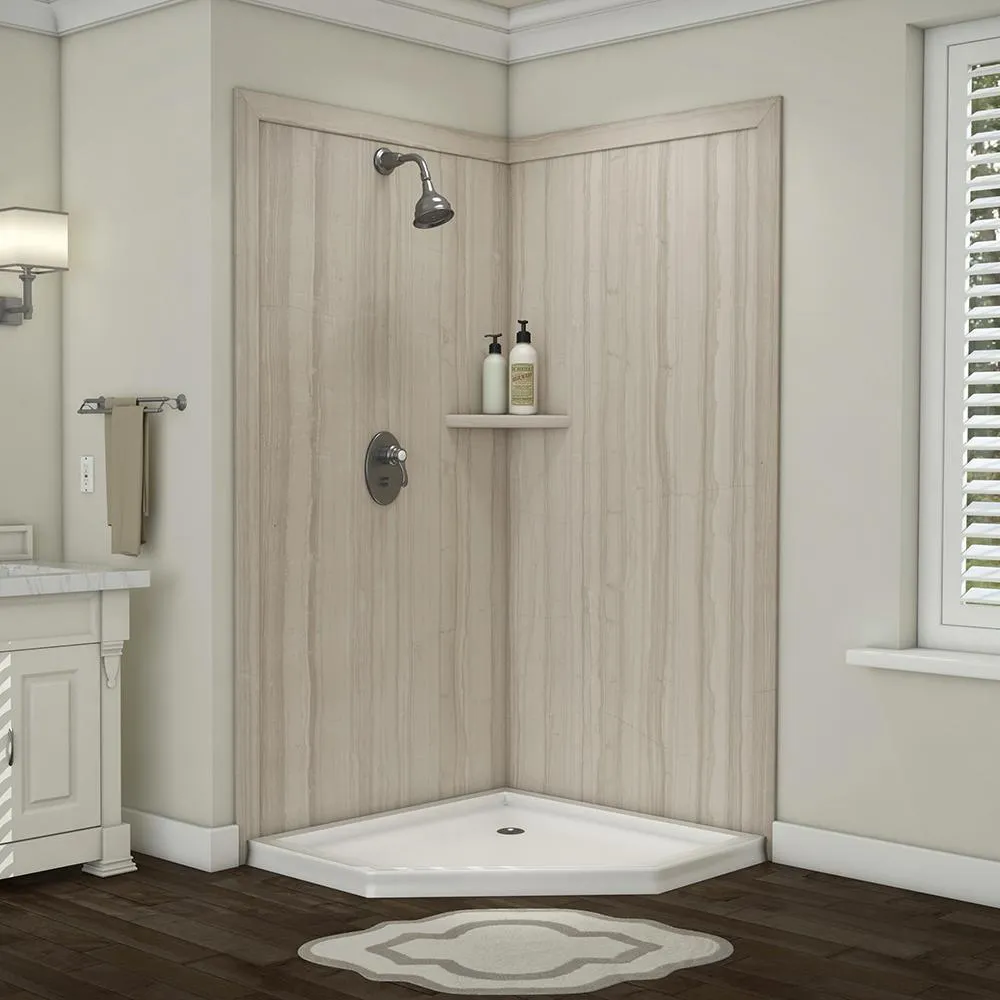 Splendor 40 in. x 40 in. x 80 in. 7-Piece Easy Up Adhesive Corner Shower Wall Surround in White, photo 18 of 24