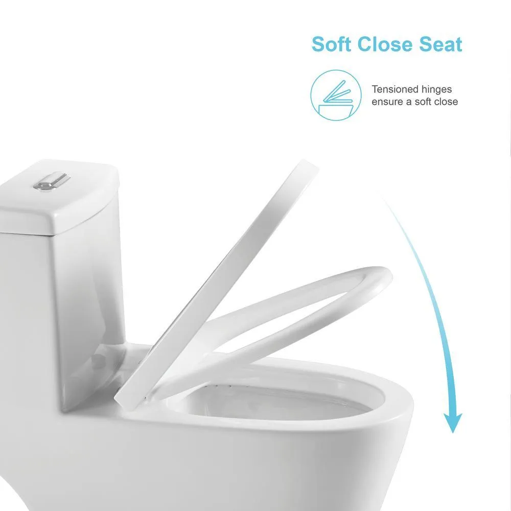 1-Piece Dual Flush 1.2 GPF/0.8 GPF Elongated High Efficiency Skirted Toilet All-in-One Toilet in White Seat Included, photo 8 of 10