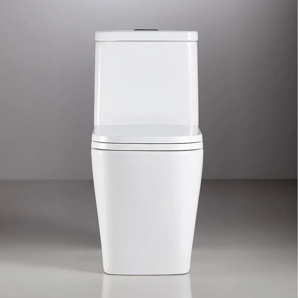 1-Piece 1.28 GPF Dual Flush Ceramic Square Elongated Toilet in White, Seat Included, photo 3 of 7