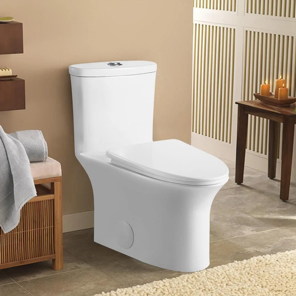 Dual Flush Ceramic 1-Piece 1.28/1.6 GPF Elongated Toilet with Seat and 12-In Rough-In, photo 2 of 6