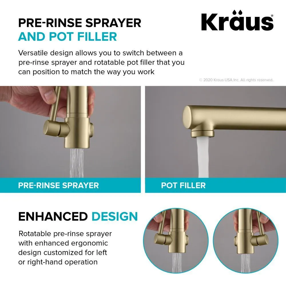 Single-Handle Kitchen Faucet with Pre-Rinse Sprayer and Pot Filler in Spot Free Antique Champagne Bronze/Matte Black, photo 5 of 9