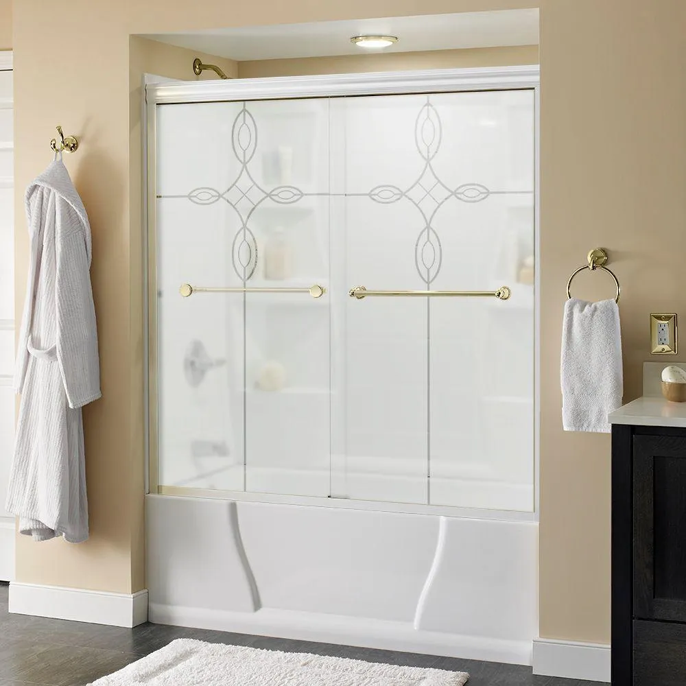 Crestfield 60 in. x 58-1/8 in. Semi-Frameless Traditional Sliding Bathtub Door in Bronze with Transition Glass, photo 17 of 67