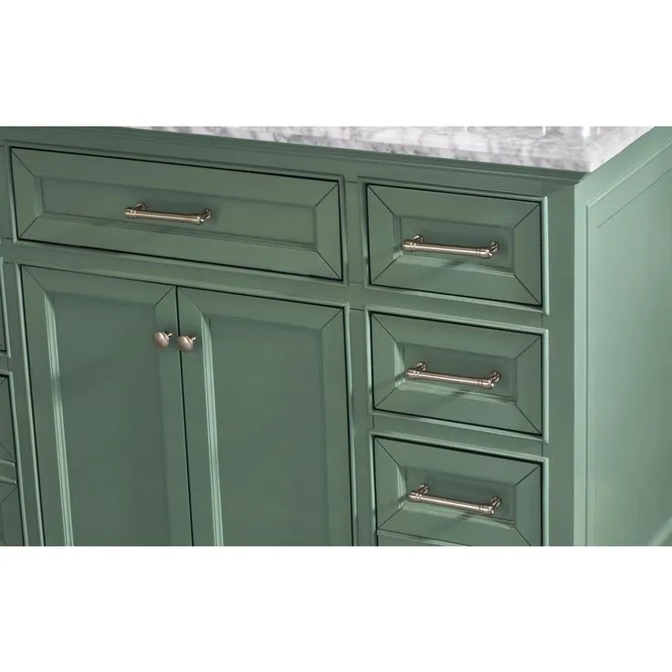 Windlowe 49 in. W x 22 in. D x 35 in. H Bath Vanity in Green with Carrera Marble Vanity Top in White with White Sink, photo 7 of 17