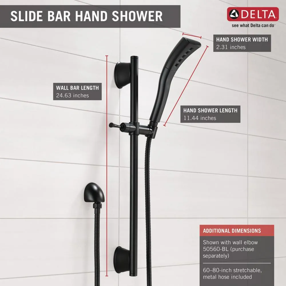Stryke 1-Spray 2.3 in. Single Wall Bar Mount Handheld H2Okinetic Shower Head in Matte Black, photo 3 of 9