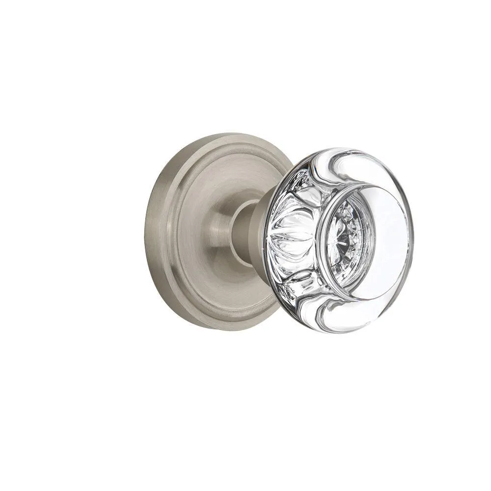 Classic Rosette 2-3/4 in. Backset Unlacquered Brass Privacy Bed/Bath Round Clear Crystal Glass Door Knob, photo 8 of 10