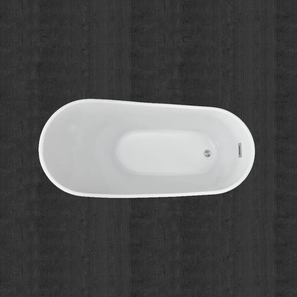 WOODBRIDGE Bradbury 59 in. Acrylic Freestanding Single Slipper Soaking Bathtub with Drain & Overflow Included, White, photo 5 of 16
