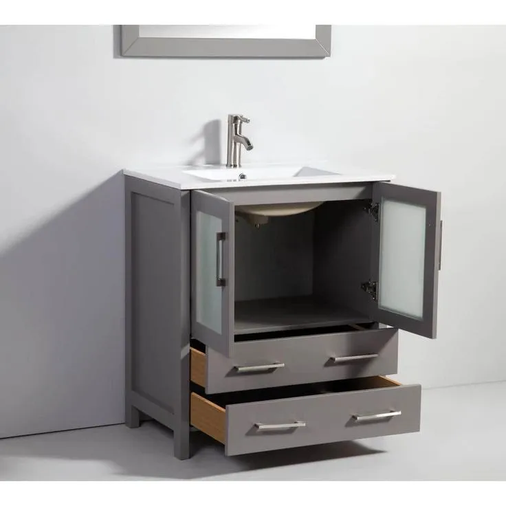 Vanity Art Brescia 42 in. W x 18 in. D x 36 in. H Bathroom Vanity in Grey with Single Basin Vanity Top in White Ceramic and Mirror, photo 6 of 9