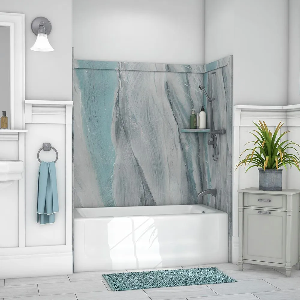 Elite 32 in. x 60 in. x 60 in. 9-Piece Easy Up Adhesive Tub Surround in Calacatta White, photo 7 of 25