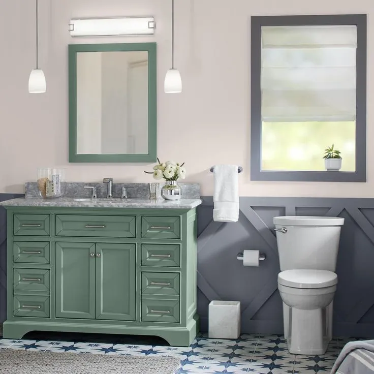 Windlowe 49 in. W x 22 in. D x 35 in. H Bath Vanity in Green with Carrera Marble Vanity Top in White with White Sink, photo 5 of 17