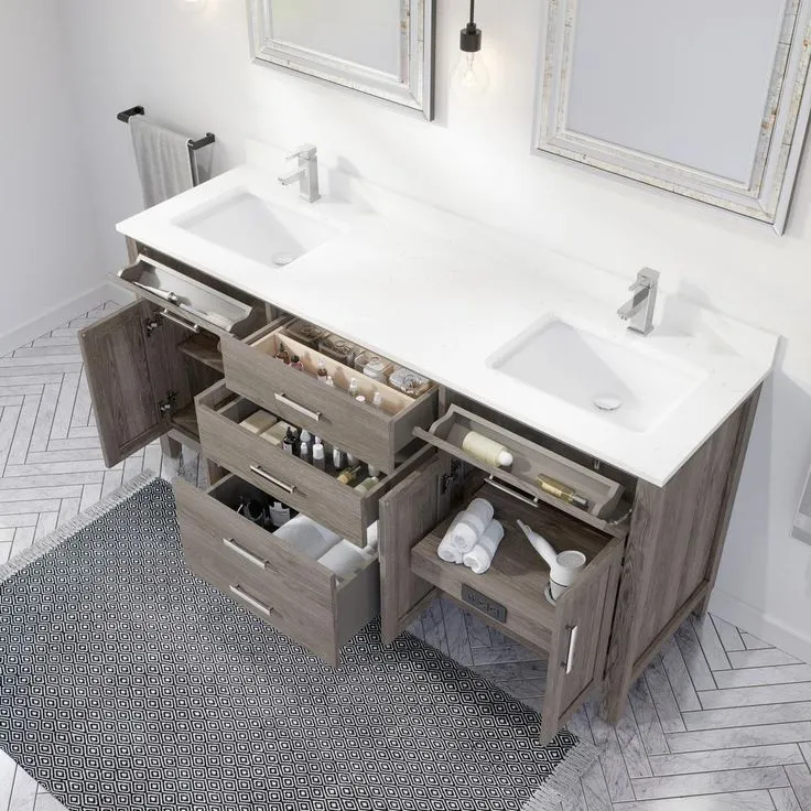 Kali 72 in. W x 22 in. D Bath Vanity in Gray ENGRD Stone Vanity Top in White with White Basin Power Bar and Organizer, photo 7 of 8