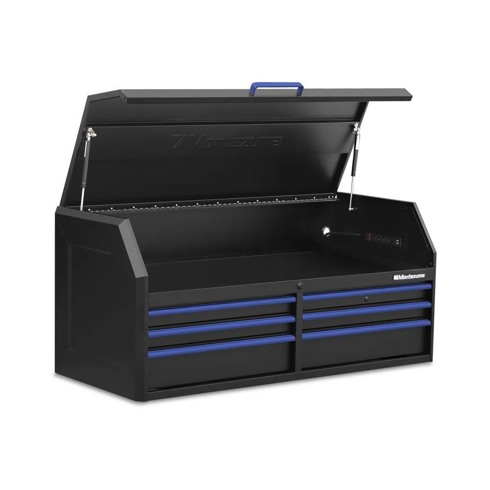 24 in. x 56 in. 17-Drawer Tool Chest and Cabinet Combo with Power and USB Outlets in Black and Blue, photo 10 of 15