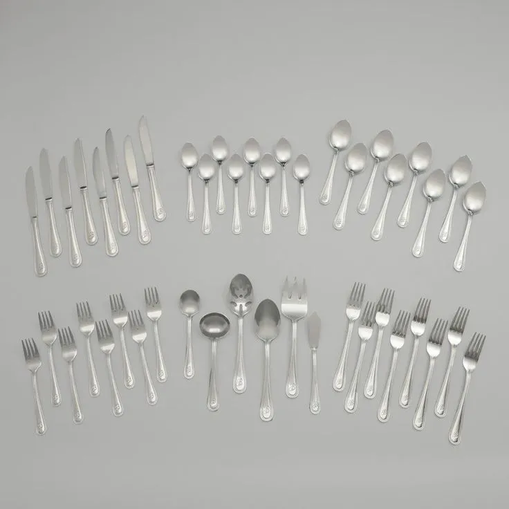 Beaded Monogrammed Letter H 46-Piece Silver Stainless Steel Flatware Set (Service for 8), photo 12 of 14