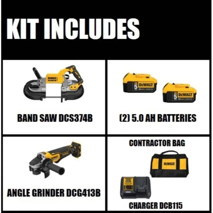 DEWALT 20-Volt MAX Li-Ion Cordless Band Saw (Tool-Only) with 4-1/2 in. Grinder (Tool-Only), 2 Battery 5 Ah, Charger and Kit Bag, photo 7 of 8