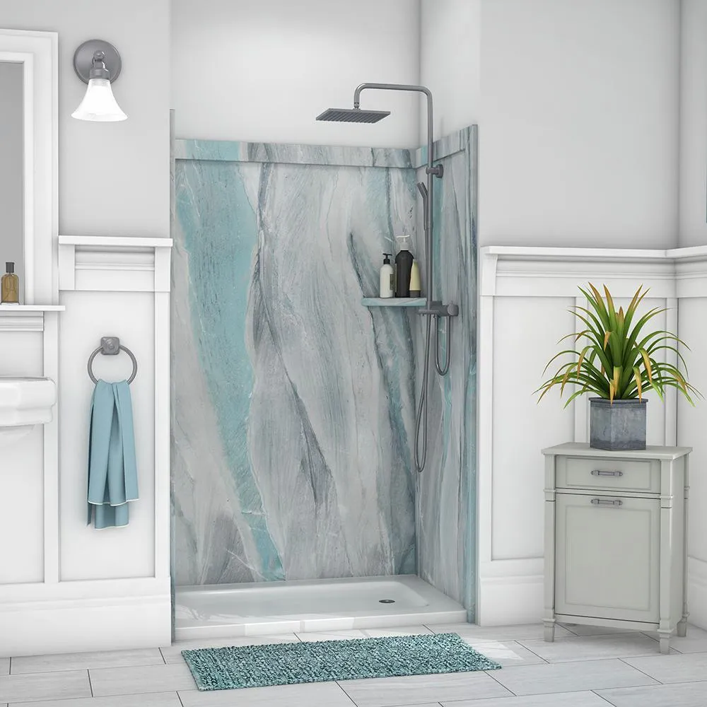 Elegance 36 in. x 48 in. x 80 in. 9-Piece Easy Up Adhesive Alcove Shower Wall Surround in Calacatta White, photo 14 of 24