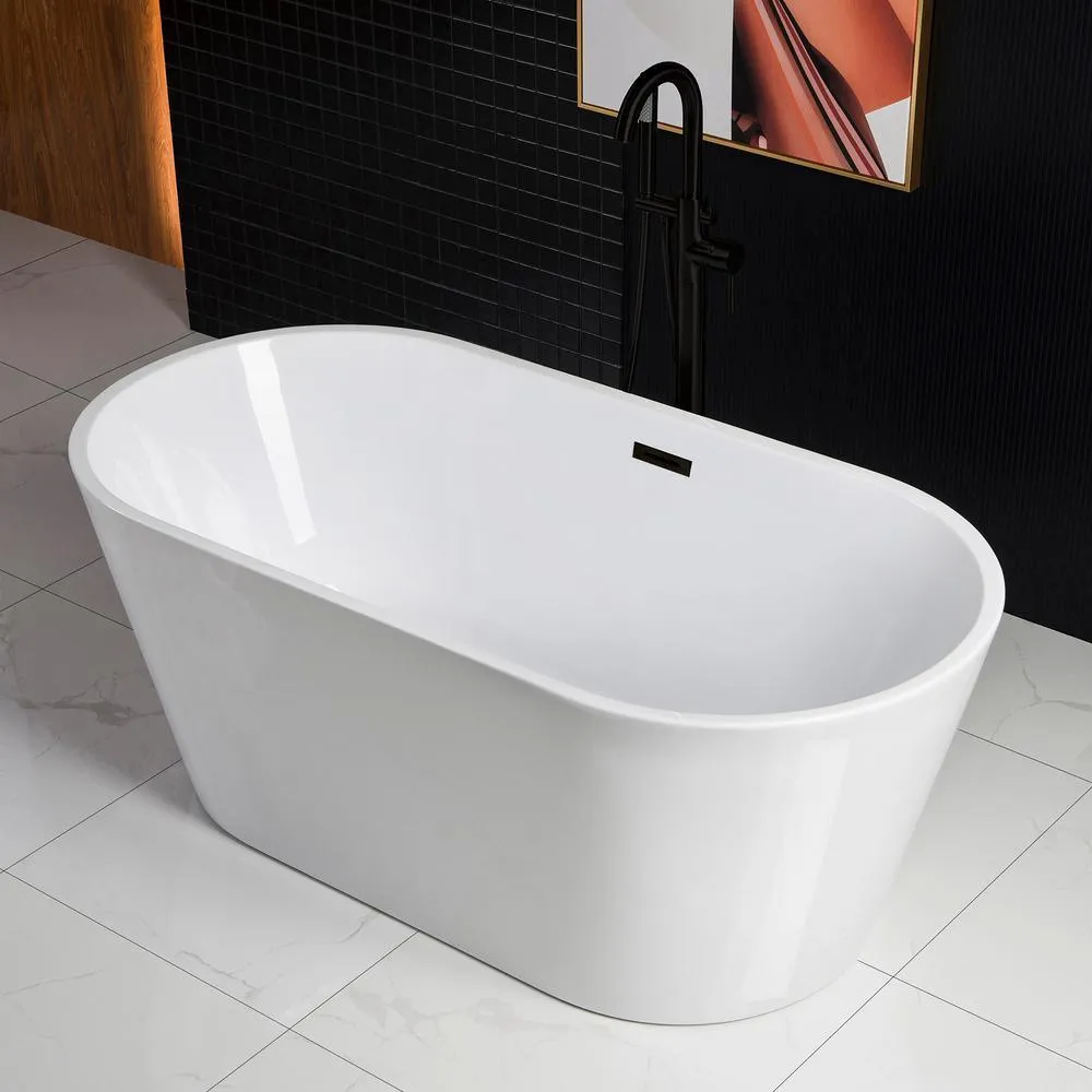 WOODBRIDGE Camden 59 in. Acrylic Freestanding Double-Ended Soaking Bathtub with Drain and Overflow, White, photo 2 of 9