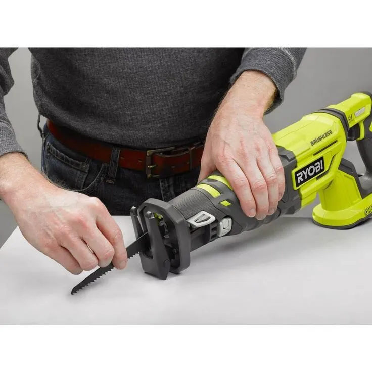 RYOBI 18-Volt ONE+ Cordless Brushless Reciprocating Saw with Wood Cutting Blade with 2.0 Ah Battery and Charger Kit, photo 3 of 11