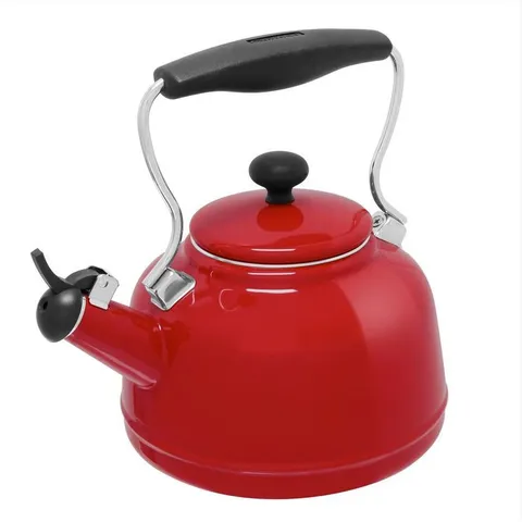 Vintage 6.8-cups Enamel-On-Steel Chili Red Tea Kettle
