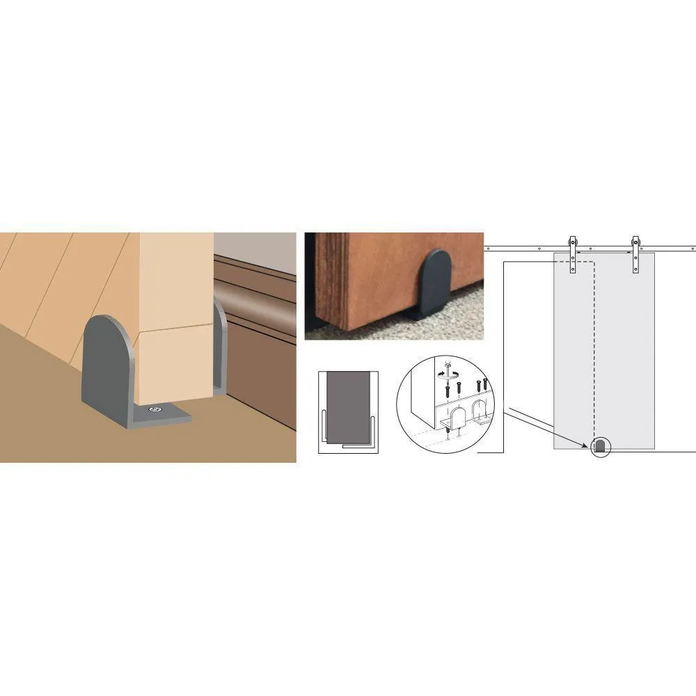 137.75 in. Black Solid Steel Barn Door Hardware Kit for Double Wood Doors with Adjustable Floor Guides (2-Piece Rails), photo 6 of 8