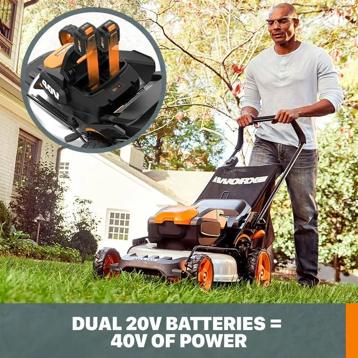 Worx POWER SHARE 40-Volt Li-ION Battery 20" 5.0Ah Push Mower w/ Mulching and Side Discharge Capabilities Walk Behind, photo 3 of 10