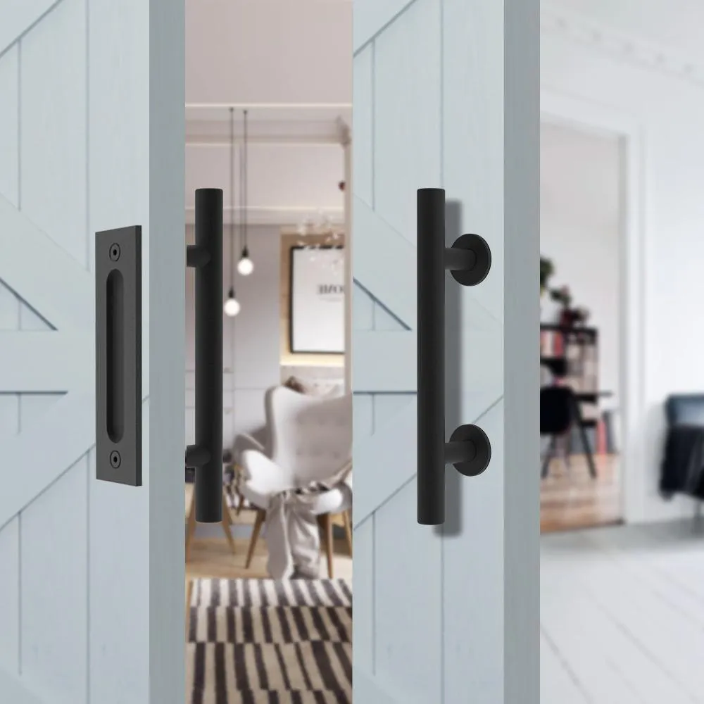 Boyel Living 12 in. Black Ladder Pull and Flush Sliding Barn Door Handle Set (2-Pack), photo 4 of 7