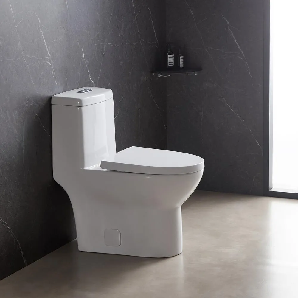 1-Piece Dual Flush 1.2 GPF/0.88 GPF High Efficiency Skirted Toilet Round Bowl All-in-One Toilet in White Seat Included, photo 6 of 10